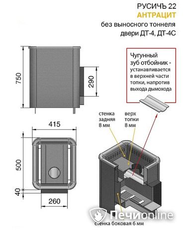 Дровяные печи-каменки Везувий Русичъ Антрацит 22 (ДТ-4С) без выноса в Орле
