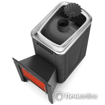 Дровяная банная печь TMF Ангара 2012 Carbon Витра с закрытой каменкой антрацит в Орле