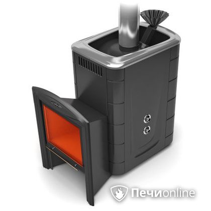 Дровяная банная печь TMF Гейзер 2014 Carbon Витра с теплообменником антрацит в Орле